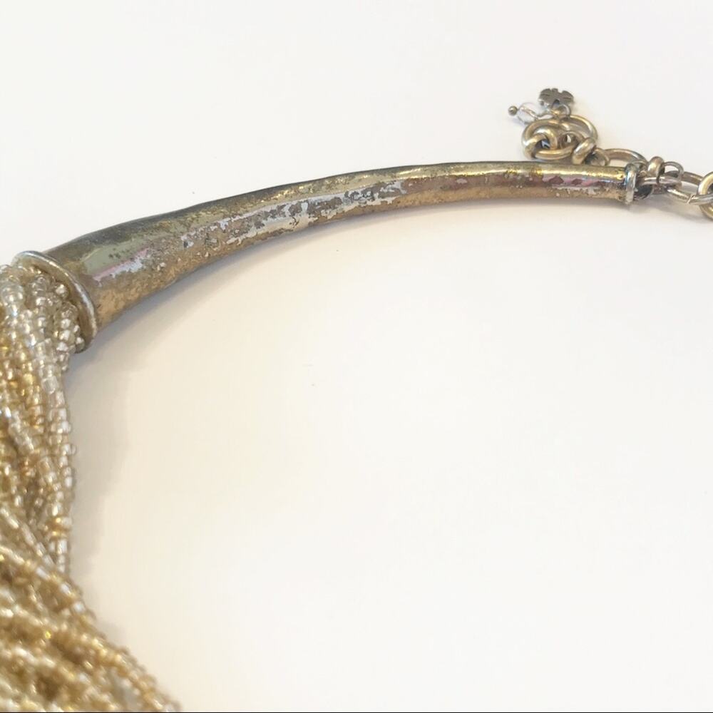 Lucky Brand Multi Strand Seed Bead Torsade Collar Necklace Gold - Picture 3 of 6